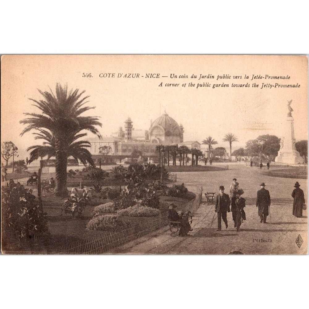 Vintage Postcard Cote d'Azur Nice Jardin Public Jetty Promenade 1914 France‎